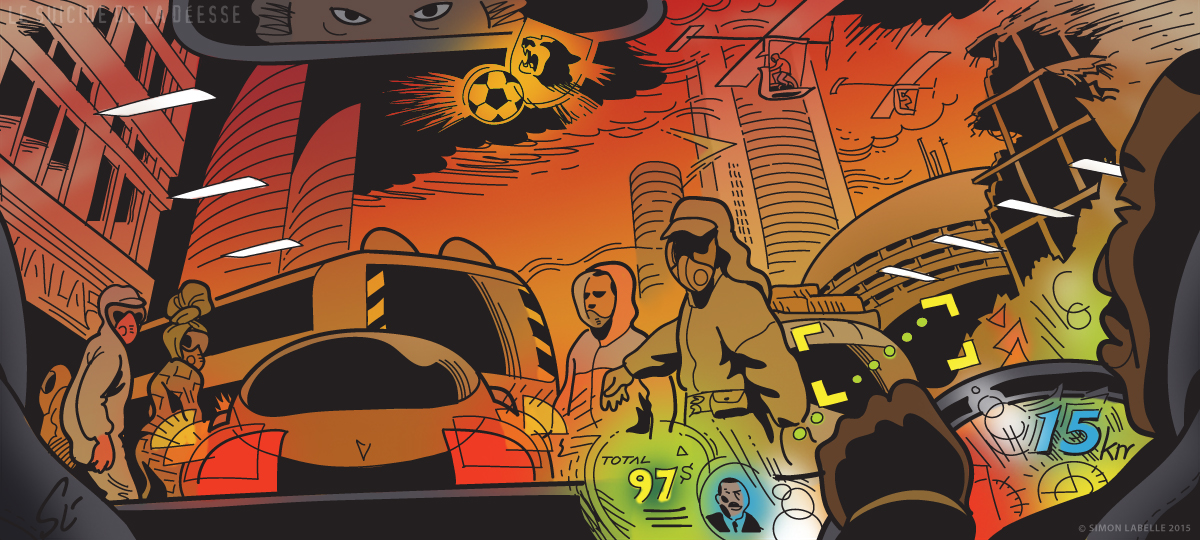 En taxi à travers un Nairobi futuriste · Le suicide de la Déesse